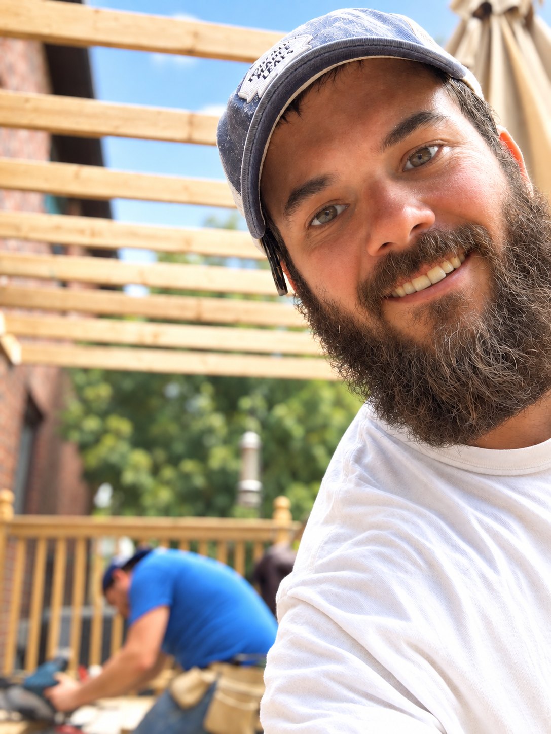 Brandon Sufrin building a sukkah frame on site in Toronto